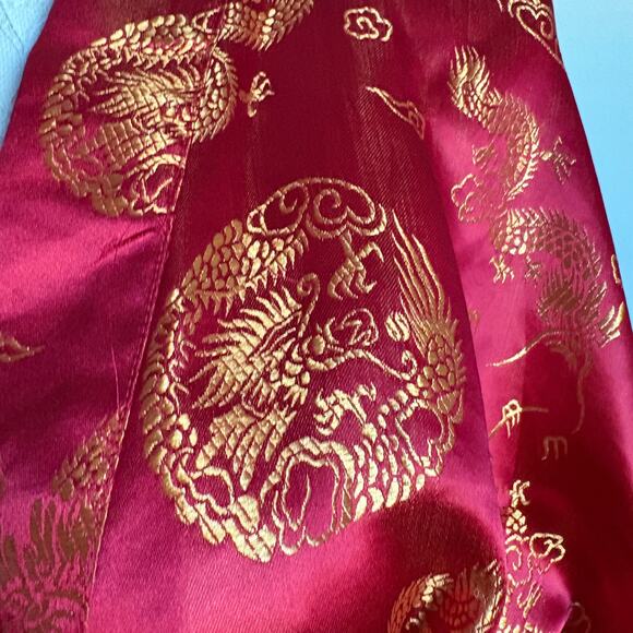 Kimono Style Robe Red Gold Dragon All Over Print Long Silk (?)Lounge Asian L - Picture 6 of 13